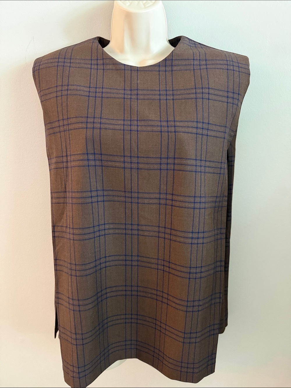 ASOS Brown Plaid Sleeveless Tank Top with Blue Windowpane